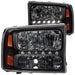 ANZO 2000-2004 Ford Excursion Crystal Headlights Black w/ LED 1pc ANZO