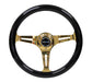 NRG Classic Wood Grain Steering Wheel (350mm) Black Grip w/Chrome Gold 3-Spoke Center